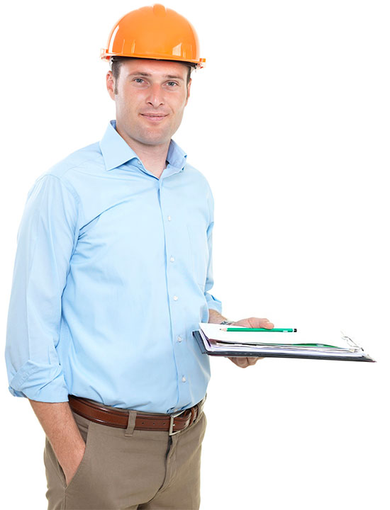 fence company man wearing hardhat while holding papers